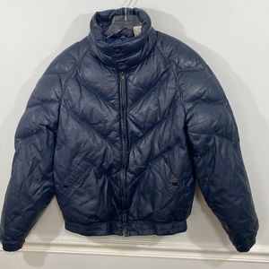 Vtg Adam Spencer Navy Blue Quilted Leather Bomber Jacket Sz M